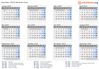 Kalender 2019 mit Ferien und Feiertagen Burkina Faso