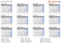 Kalender 2019 mit Ferien und Feiertagen Chile