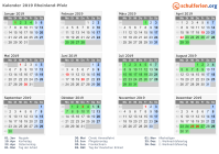 Kalender 2019 mit Ferien und Feiertagen Rheinland-Pfalz