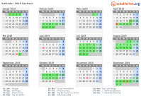 Kalender 2019 mit Ferien und Feiertagen Sachsen