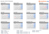 Kalender 2019 mit Ferien und Feiertagen El Salvador
