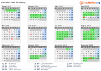 Kalender 2019 mit Ferien und Feiertagen Straßburg
