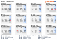 Kalender 2019 mit Ferien und Feiertagen Georgien