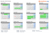 Kalender 2019 mit Ferien und Feiertagen Drente