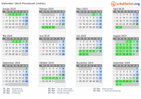Kalender 2019 mit Ferien und Feiertagen Flevoland (mitte)