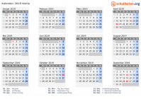 Kalender 2019 mit Ferien und Feiertagen Kenia