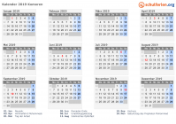 Kalender 2019 mit Ferien und Feiertagen Komoren
