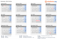 Kalender 2019 mit Ferien und Feiertagen Kuba