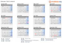 Kalender 2019 mit Ferien und Feiertagen Lettland