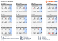 Kalender 2019 mit Ferien und Feiertagen Litauen
