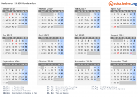 Kalender 2019 mit Ferien und Feiertagen Moldawien