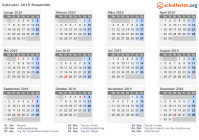 Kalender 2019 mit Ferien und Feiertagen Mosambik