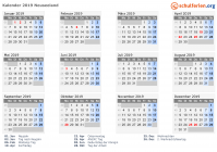 Kalender 2019 mit Ferien und Feiertagen Neuseeland