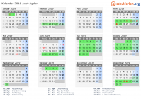 Kalender 2019 mit Ferien und Feiertagen Aust-Agder