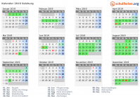 Kalender 2019 mit Ferien und Feiertagen Salzburg