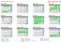 Kalender 2019 mit Ferien und Feiertagen Glarus