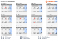 Kalender 2019 mit Ferien und Feiertagen Südsudan