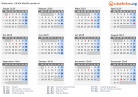 Kalender 2019 mit Ferien und Feiertagen Weißrussland