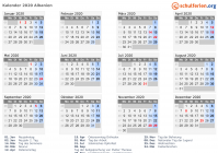 Kalender 2020 mit Ferien und Feiertagen Albanien