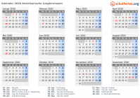 Kalender 2020 mit Ferien und Feiertagen Amerikanische Jungferninseln