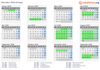 Kalender 2020 mit Ferien und Feiertagen Brüssel