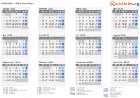 Kalender 2020 mit Ferien und Feiertagen Brasilien