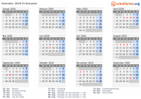Kalender 2020 mit Ferien und Feiertagen El Salvador