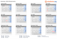 Kalender 2020 mit Ferien und Feiertagen Niederlande