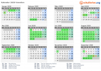 Kalender 2020 mit Ferien und Feiertagen Venetien