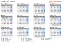 Kalender 2020 mit Ferien und Feiertagen Kamerun