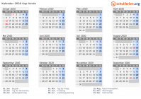 Kalender 2020 mit Ferien und Feiertagen Kap Verde