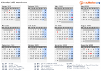 Kalender 2020 mit Ferien und Feiertagen Kasachstan