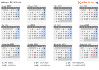 Kalender 2020 mit Ferien und Feiertagen Kenia