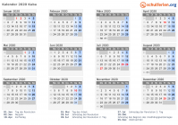 Kalender 2020 mit Ferien und Feiertagen Kuba