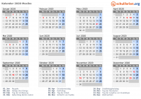 Kalender 2020 mit Ferien und Feiertagen Mexiko