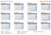 Kalender 2020 mit Ferien und Feiertagen Moldawien