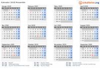 Kalender 2020 mit Ferien und Feiertagen Mosambik