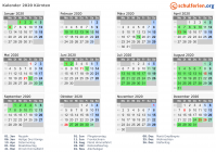 Kalender 2020 mit Ferien und Feiertagen Kärnten