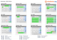 Kalender 2020 mit Ferien und Feiertagen Wien