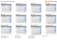 Kalender 2020 mit Ferien und Feiertagen Philippinen