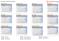 Kalender 2020 mit Ferien und Feiertagen Seychellen