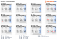 Kalender 2020 mit Ferien und Feiertagen Simbabwe