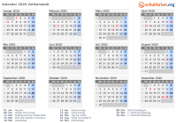 Kalender 2020 mit Ferien und Feiertagen Vatikanstadt