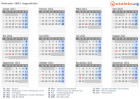 Kalender 2021 mit Ferien und Feiertagen Argentinien