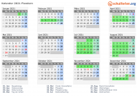 Kalender 2021 mit Ferien und Feiertagen Flandern