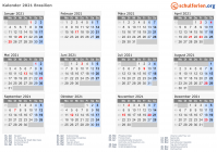 Kalender 2021 mit Ferien und Feiertagen Brasilien