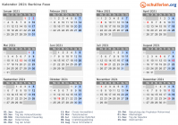 Kalender 2021 mit Ferien und Feiertagen Burkina Faso
