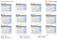 Kalender 2021 mit Ferien und Feiertagen Burundi