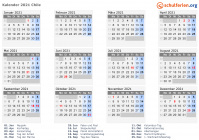 Kalender 2021 mit Ferien und Feiertagen Chile