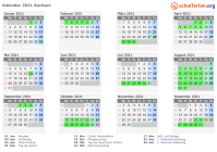 Kalender 2021 mit Ferien und Feiertagen Sachsen